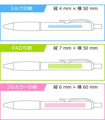 名入れボールペン|ピュアモルト500 0.5mmの印刷範囲
