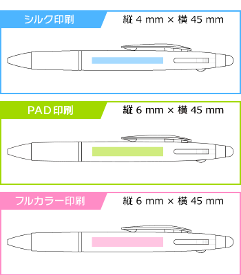 名入れボールペン|タッチペン付き3色ボールペン 0.7mmの印刷範囲