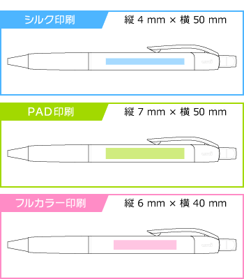 《生産終了品》名入れボールペン|ユニボールR:E 0.5mm (名入れ専用品)の印刷範囲